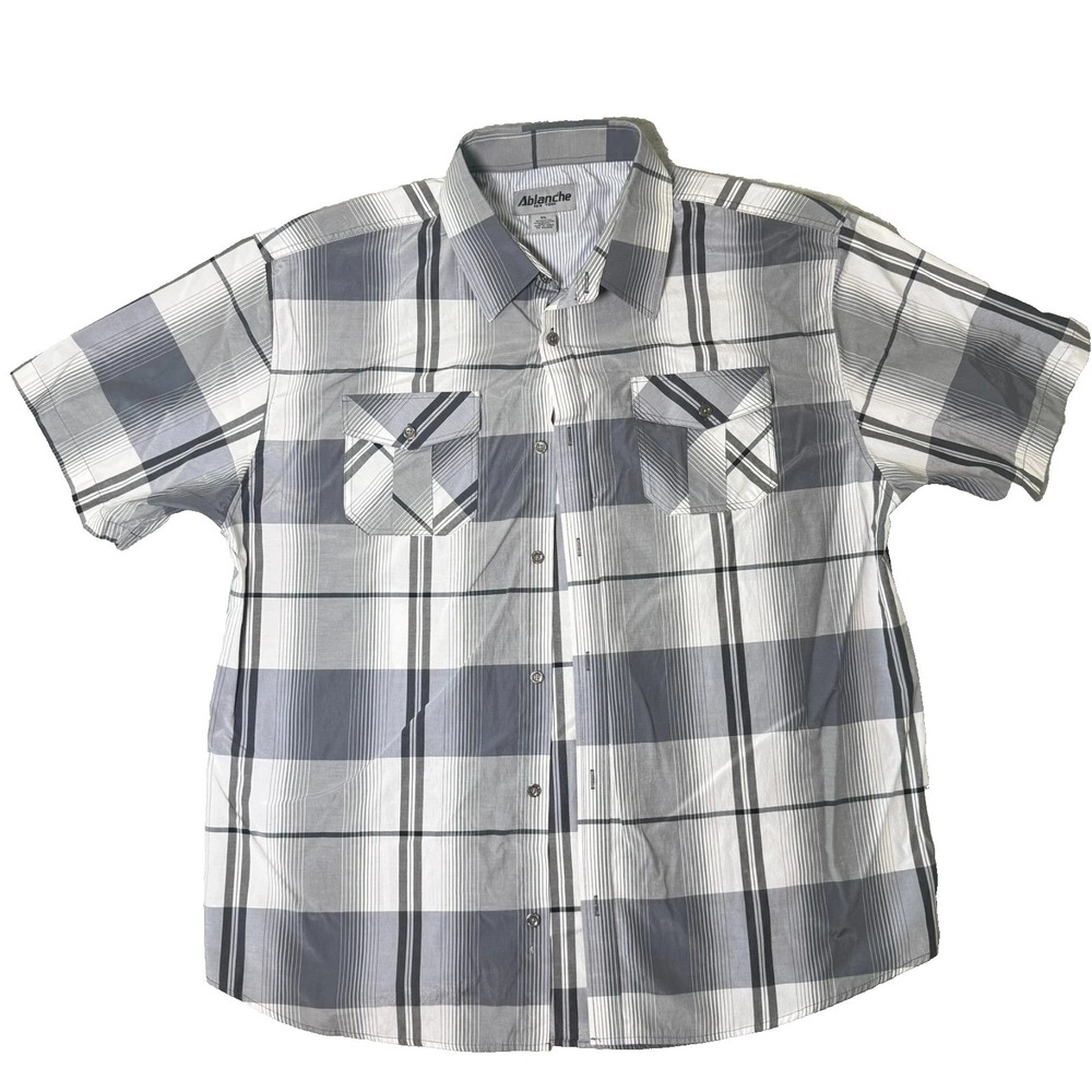 Ablanche New York Men's Button Up Shirt 3XL Gray Plaid Short Sleeve‎
